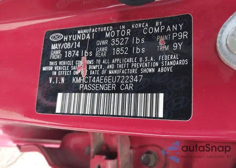 2014 Hyundai Accent Gls из США, поврежденный, VIN KMHCT4AE6EU722347